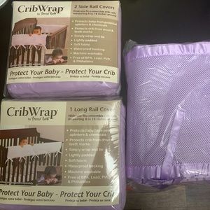 Crib wrap by Trend lab (NIB) and Crib mesh liners (NWOT) -light purple lilac